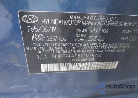 2019 Hyundai Sonata Se из США, поврежденный, VIN 5NPE24AF8KH775226